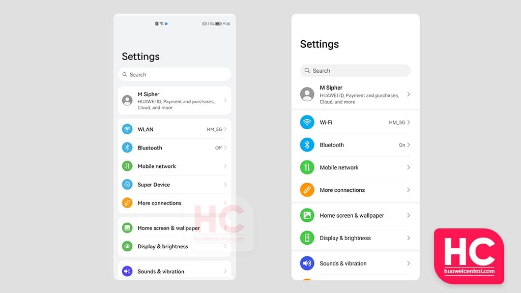 HarmonyOS 2 vs EMUI 11 Settings