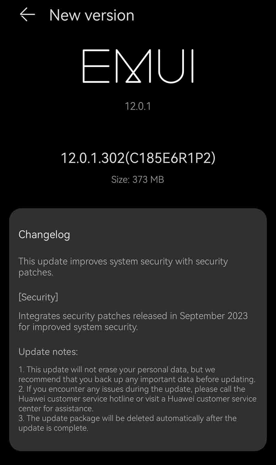 September 2023 update huawei nova 9