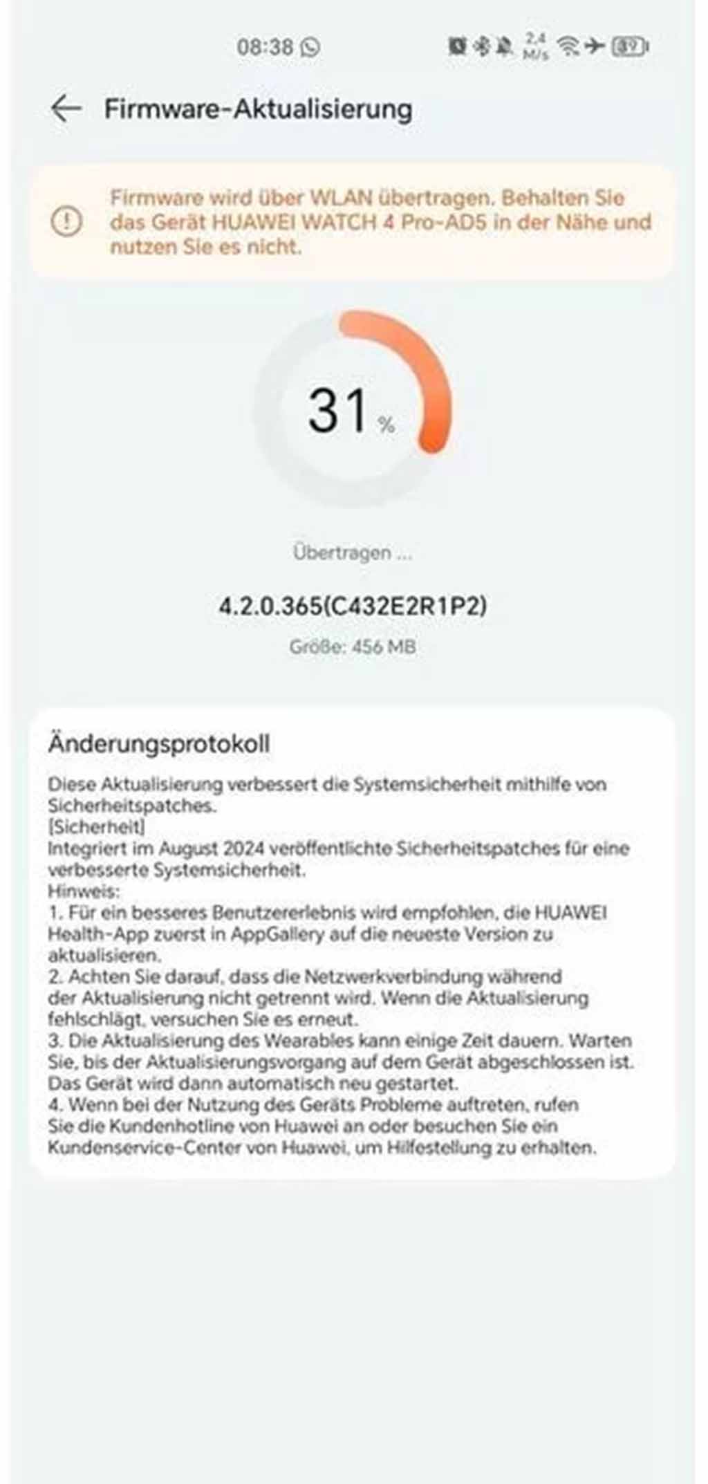 Huawei Watch 4 Pro August 2024 update